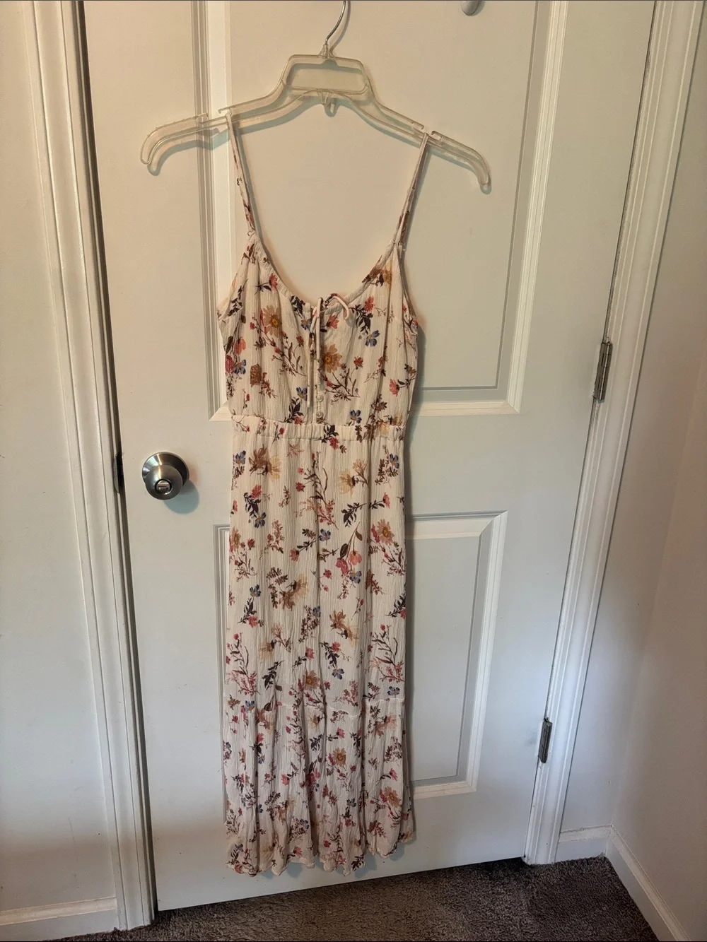 Abercrombie & Fitch Cream Floral Spaghetti-Strap Maxi Dress
